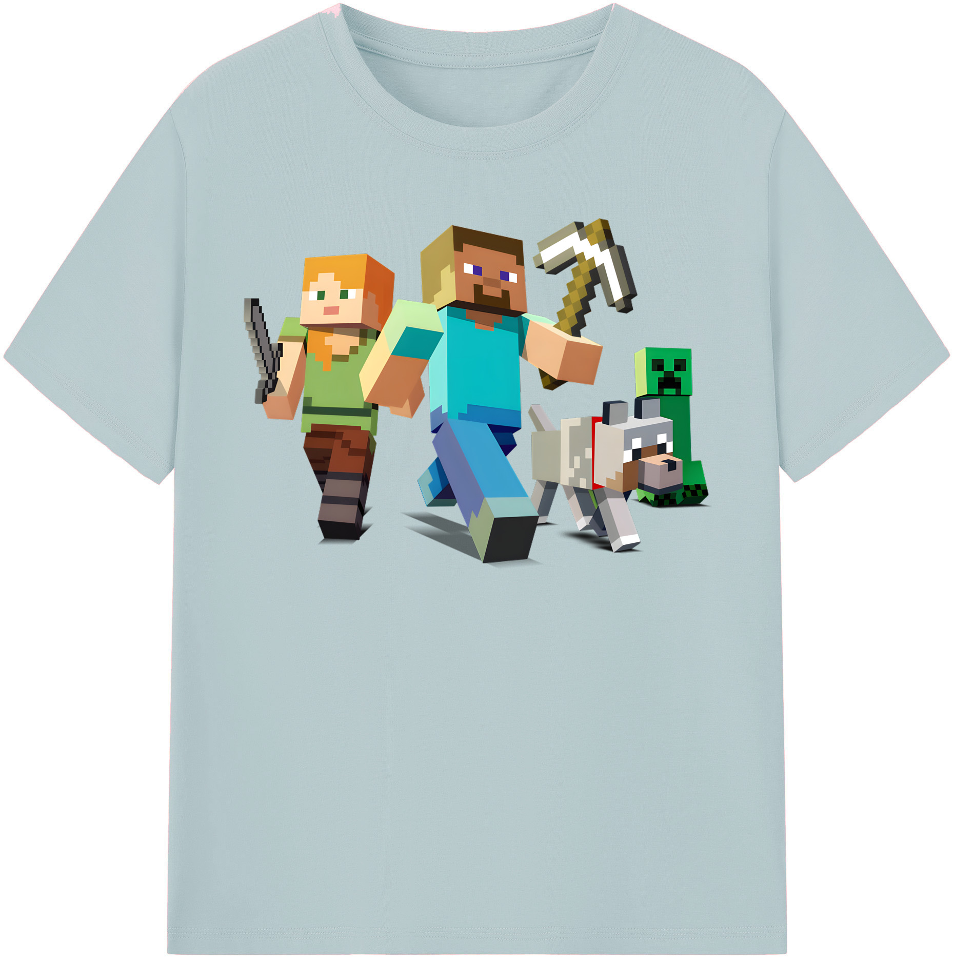 （画像用） マインクラフト ブロックの世界 Minecraft MC Block world 綿100％半袖Tシャツ（フロントプリント）